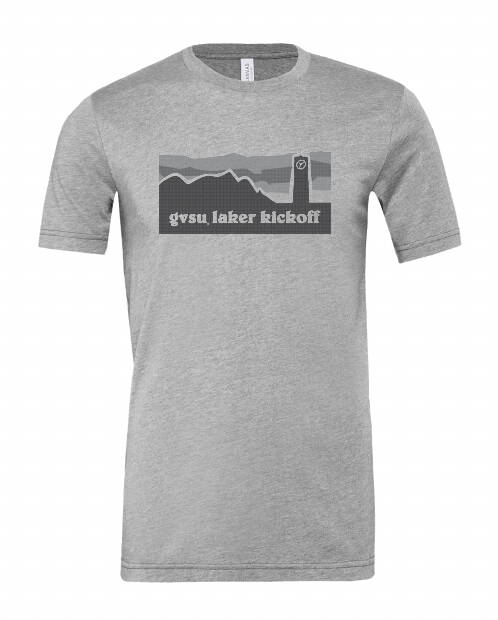 a silhouette of the GVSU clock tower and text that reads gvsu laker kickoff